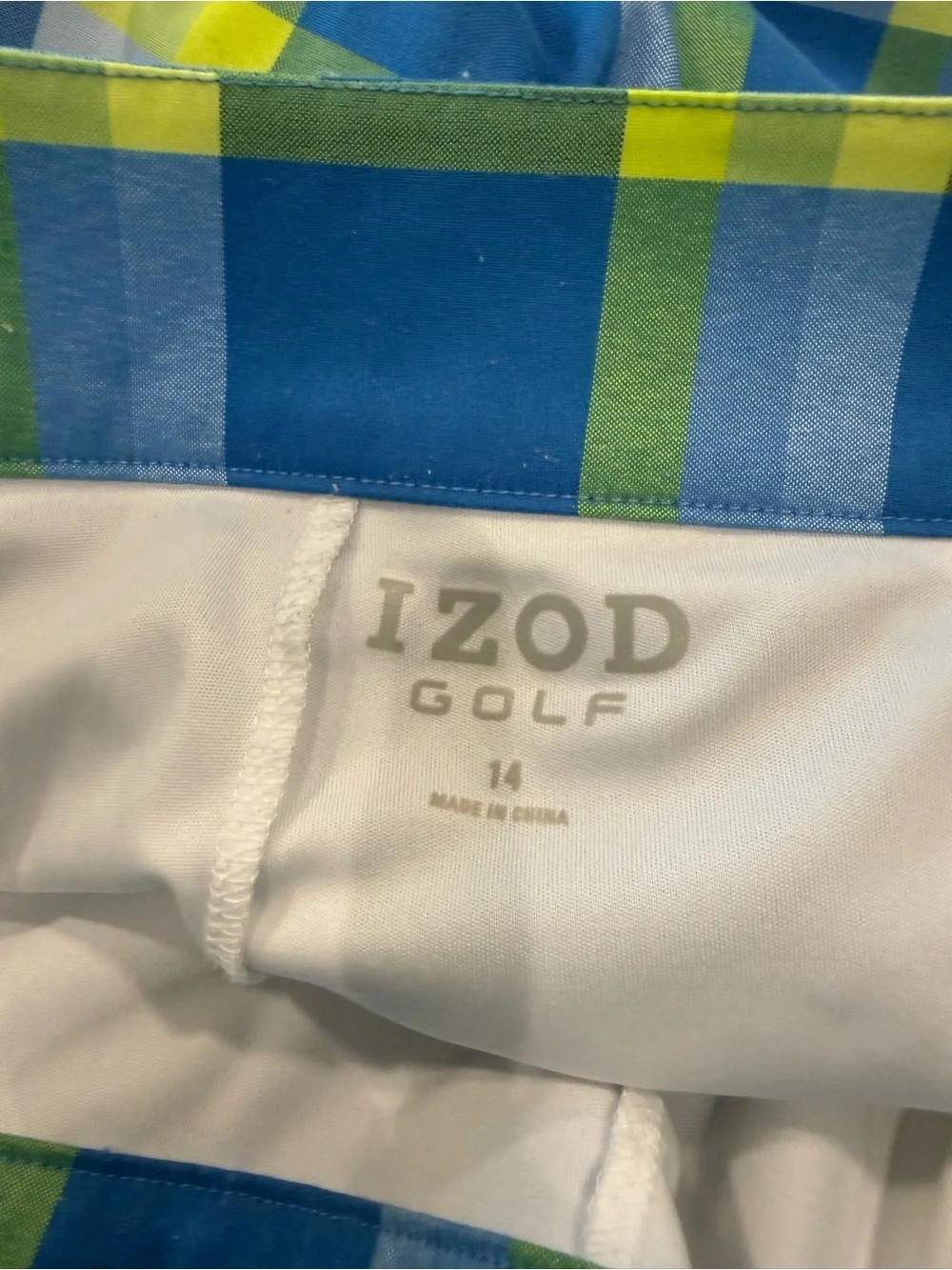 Izod Blue Yellow Plaid Golf Skort